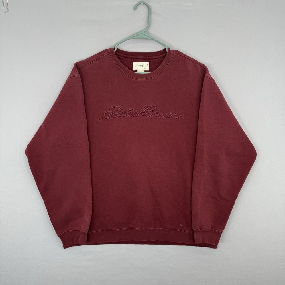 RARE Vintage Eddie Bauer Sweatshirt Mens L Crewneck Pullover Embroidered Maroon